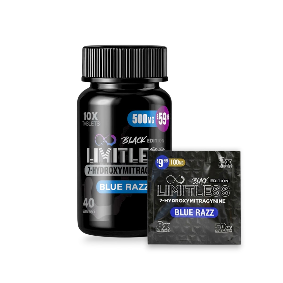 Limitless Black Edition 7-Hydroxymitragynine Tablets Blue Razz 50mg Per Tablet Limitless Black Edition 7-Hydroxymitragynine Tablets Blue Razz 50mg Per Tablet