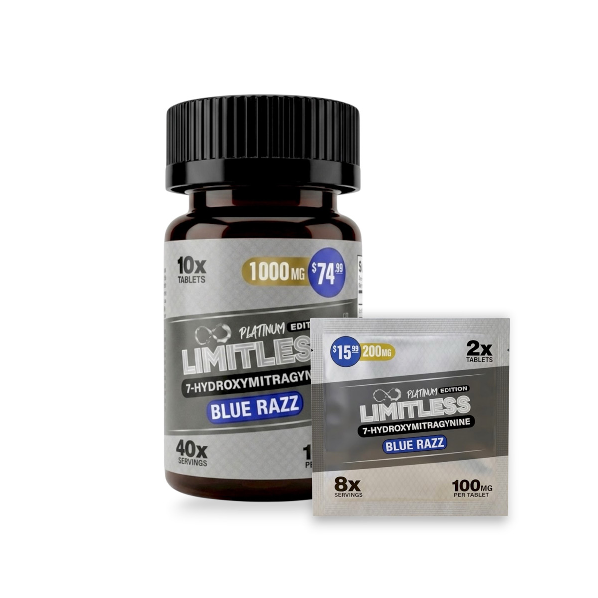 Limitless Platinum 7-Hydroxymitragynine Blue Razz Tablets 100mg Limitless Platinum 7-Hydroxymitragynine Blue Razz Tablets 100mg