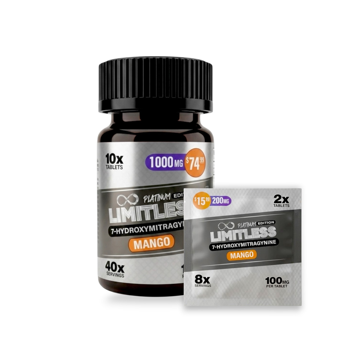 Limitless Platinum 7-Hydroxymitragynine Mango Tablets 100mg Limitless Platinum 7-Hydroxymitragynine Mango Tablets 100mg